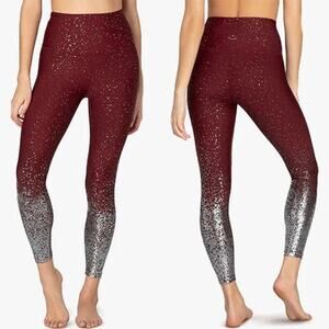 Women's Burgundy and Silver Glitter Leggings